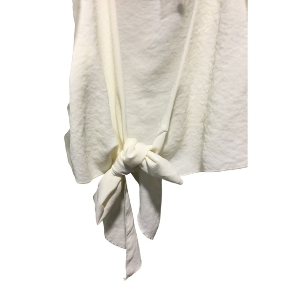 Forever 21 Tops - Forever 21 Ivory Tie Front Top Sheer Puff Sleeves Blouse Party Crop size M